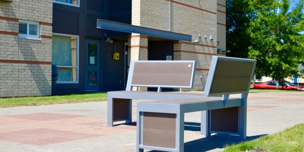 Wishbone Urban Form Benches at Kings University in Edmonton Alberta